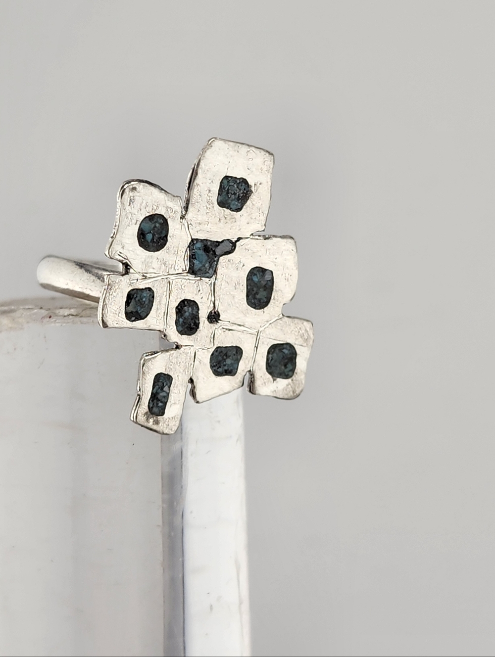 INLAY TURQUOISE ADJUSTABLE RING HANDMADE STERLING - Picture 6 of 12